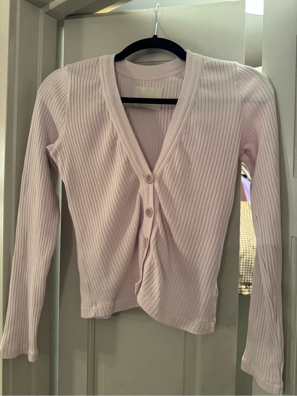 Citizens Of Humanity Ribbed V-Neck Button Cardigan in Pale Pink S